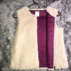 Cream Faux Fur Vest m w/ Burgundy Liner